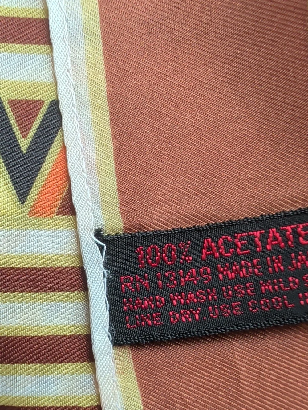 Vintage Scarf Geometric Pattern Orange Brown Silky Square 25